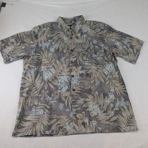 Mens Tropical Floral Button Up Short Sleeve Shirt Gray Size XL 100% Silk